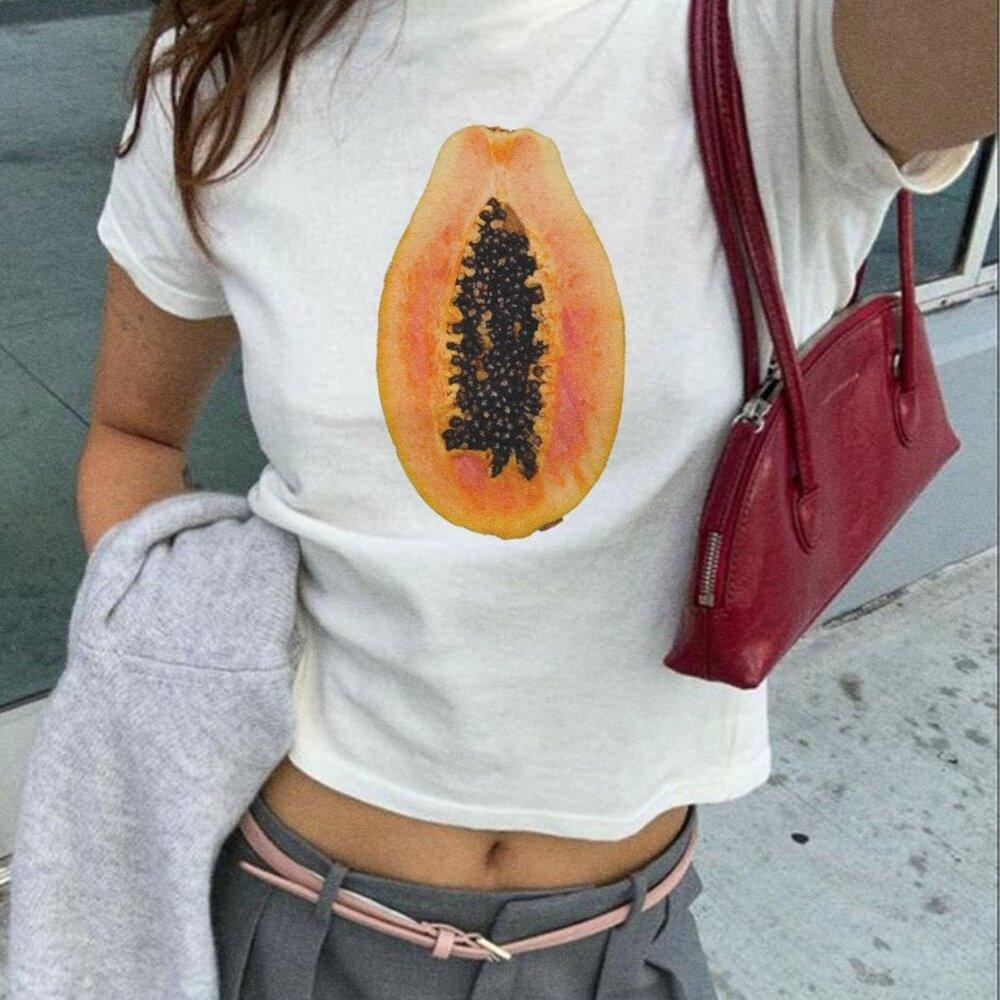 Papaya Fruit Fruit Y2K 2000_S Clothing Tee Shirt Crop Top - Picture 1 of 4
